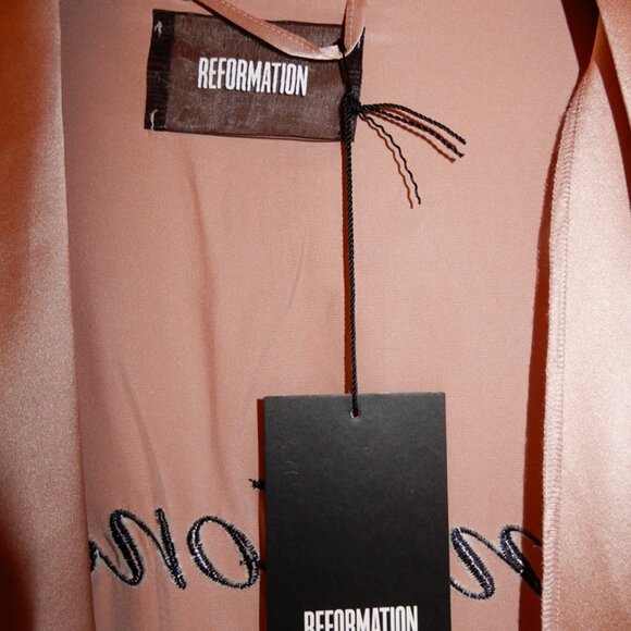 REFORMATION Mini ROBE S 100% SILK Blush Pink Emotional Support Embroidery NEW - Picture 8 of 8